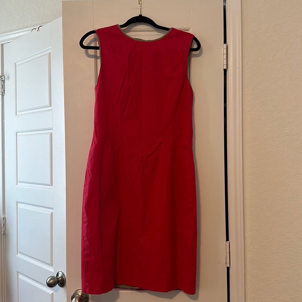Elie Tahari 2 piece set Jacket and Dress Hot Pink with Khaki lining.